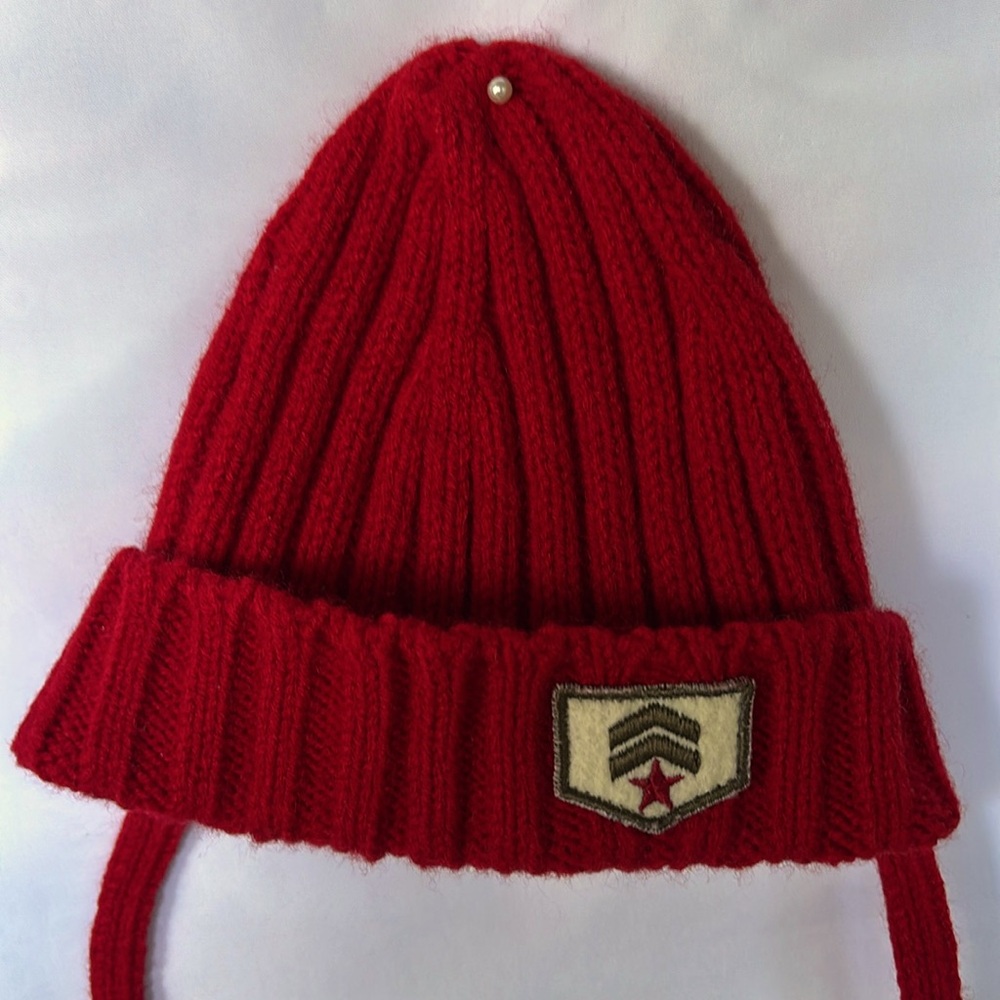 VINTAGE 2002 UNITED COLORS OF BENETTON Cute  Red Kids Beanie With Ear Flaps OS